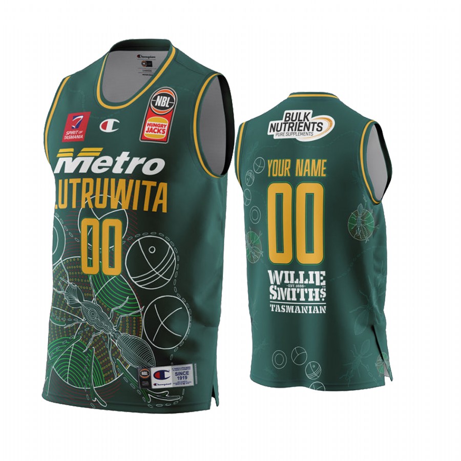 Custom Tasmania JackJumpers NBL Indigenous Round 2022 Jersey #00 Green Special Edition Uniform