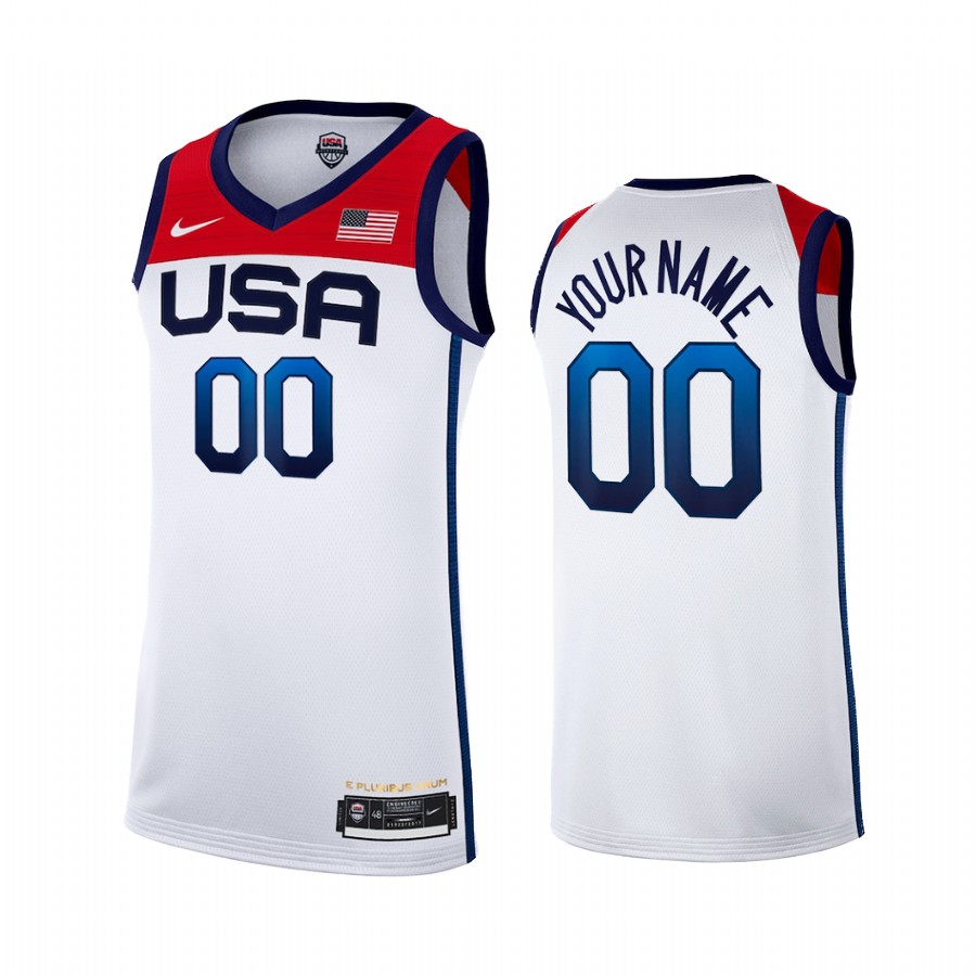 Custom USA  #00 White 2021 Tokyo Olympics Home Jersey