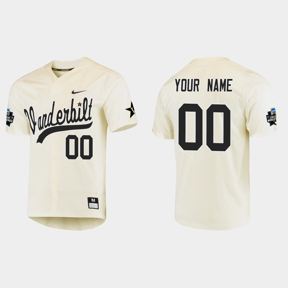 Custom Vanderbilt Commodores College World Series  Jersey - Cream