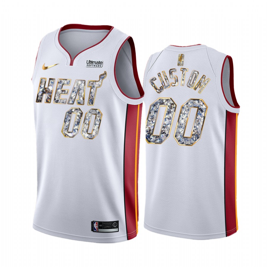 Custom White Hot Miami Heat #00 White Jersey NBA75th Diamond
