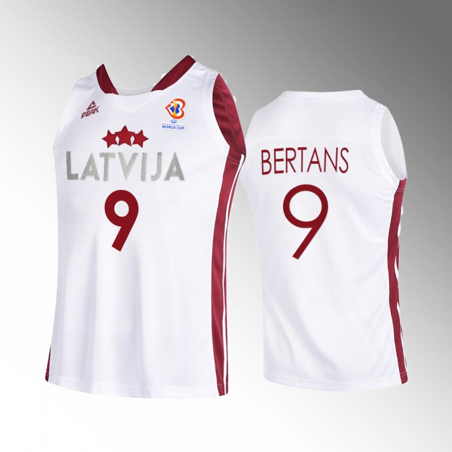 Dairis Bertans Latvia  2023 FIBA World Cup White Jersey Home #9