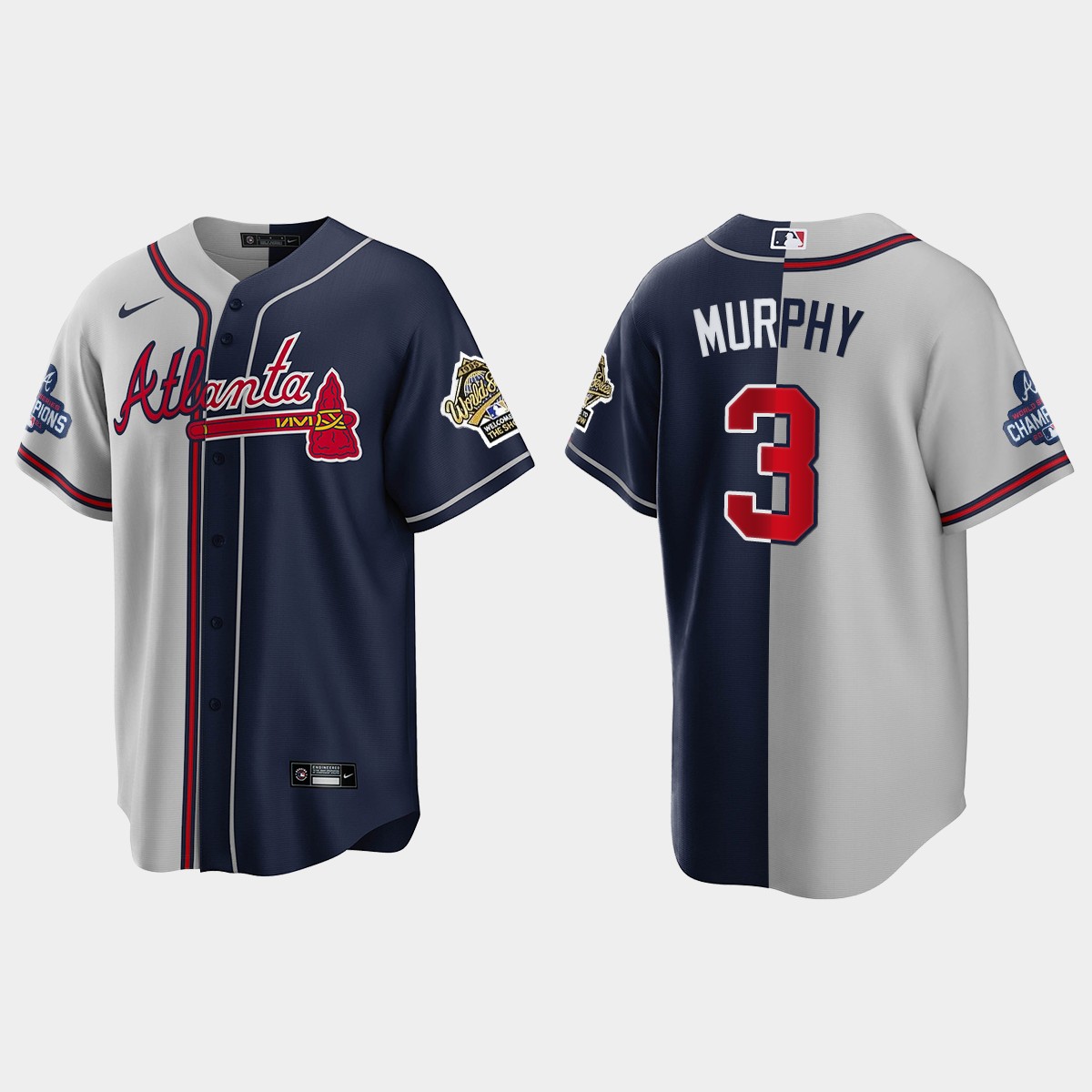 Dale Murphy Atlanta Braves 2021 World Series Champions 1995 Throwback Split Jersey - Gray Navy