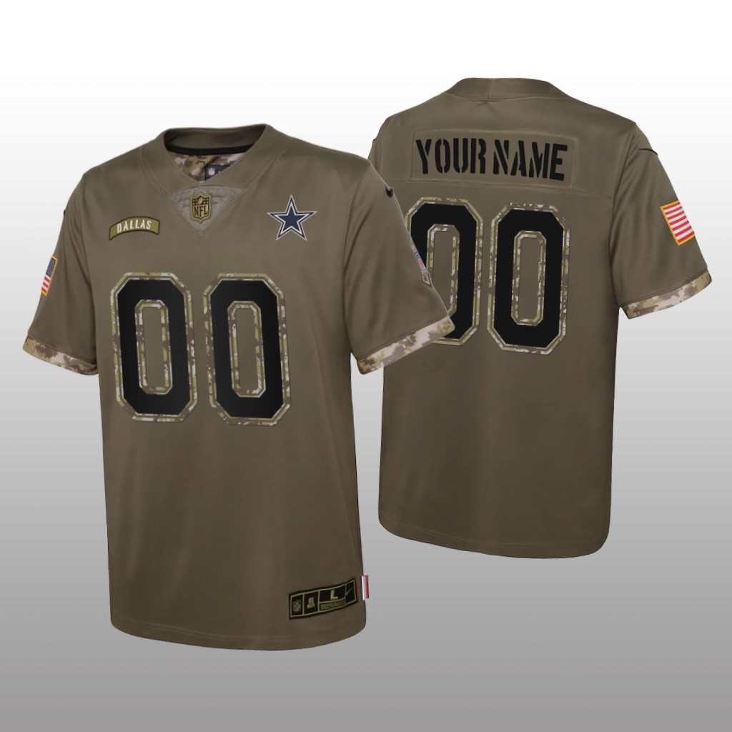 Dallas Cowboys Custom Olive Limited Jersey 2022 Salute To Service - Youth