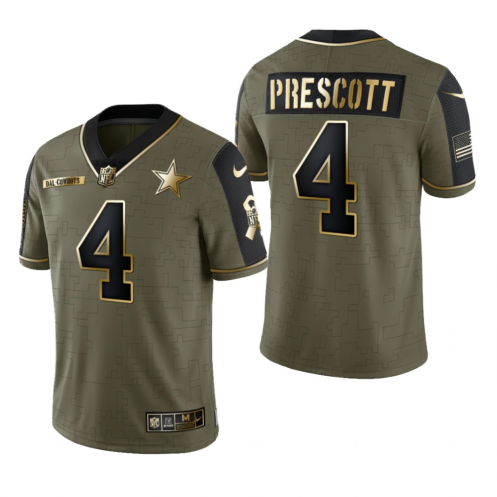 Dallas Cowboys Dak Prescott Olive Gold Limited Jersey 2021 Salute To Service - Men's