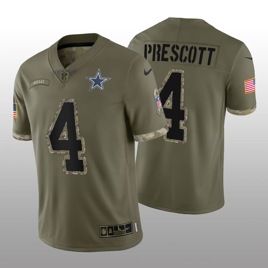 Dallas Cowboys Dak Prescott Olive Limited Jersey 2022 Salute To Service - Men's