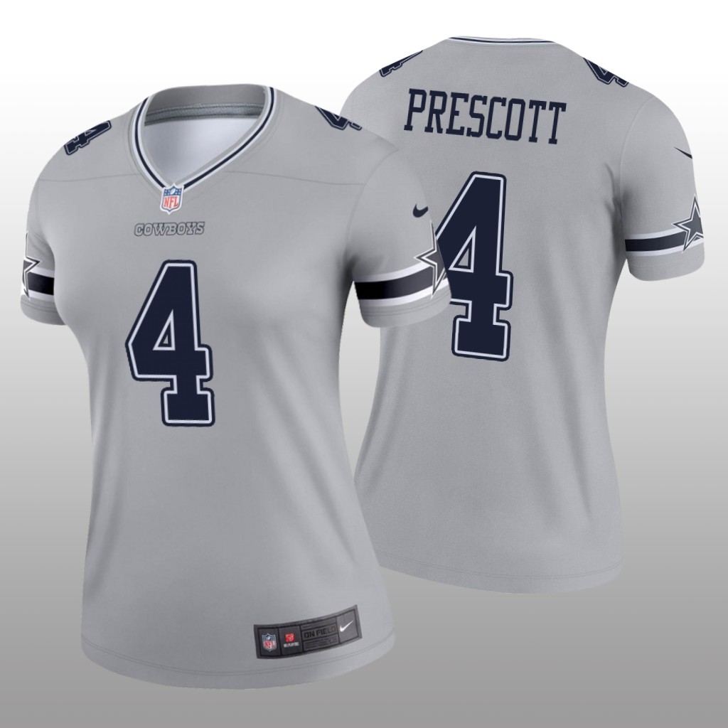 Dallas Cowboys Dak Prescott Silver Jersey Inverted Legend - Women's