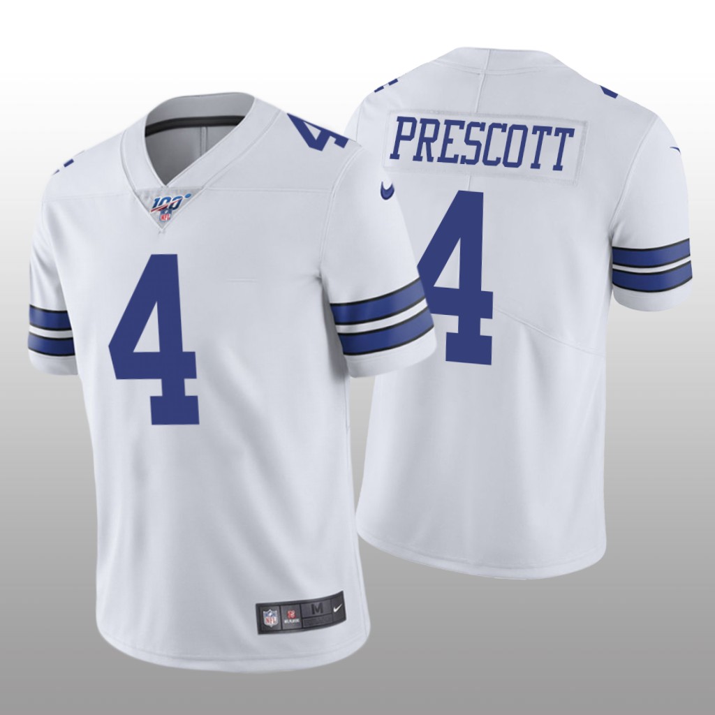 Dallas Cowboys Dak Prescott White Vapor Limited Jersey 100th Season - Men's