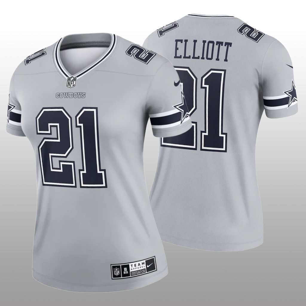 Dallas Cowboys Ezekiel Elliott Gray Jersey Inverted Legend - Women's
