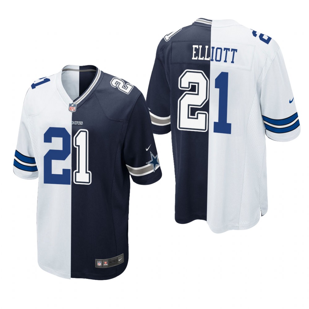Dallas Cowboys Ezekiel Elliott Navy White Game Split - Men's