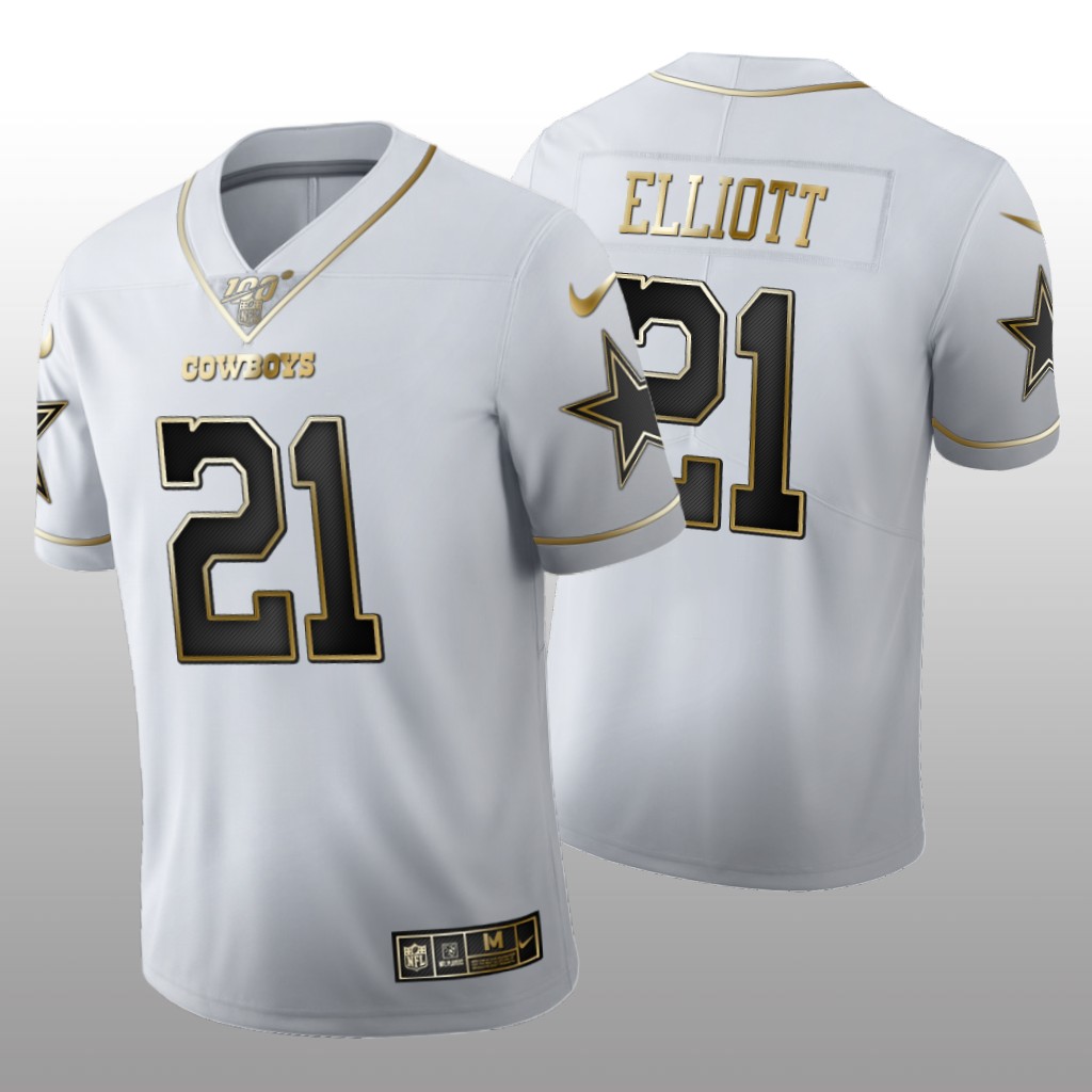 Dallas Cowboys Ezekiel Elliott White Golden Edition Jersey 100th Season Men's