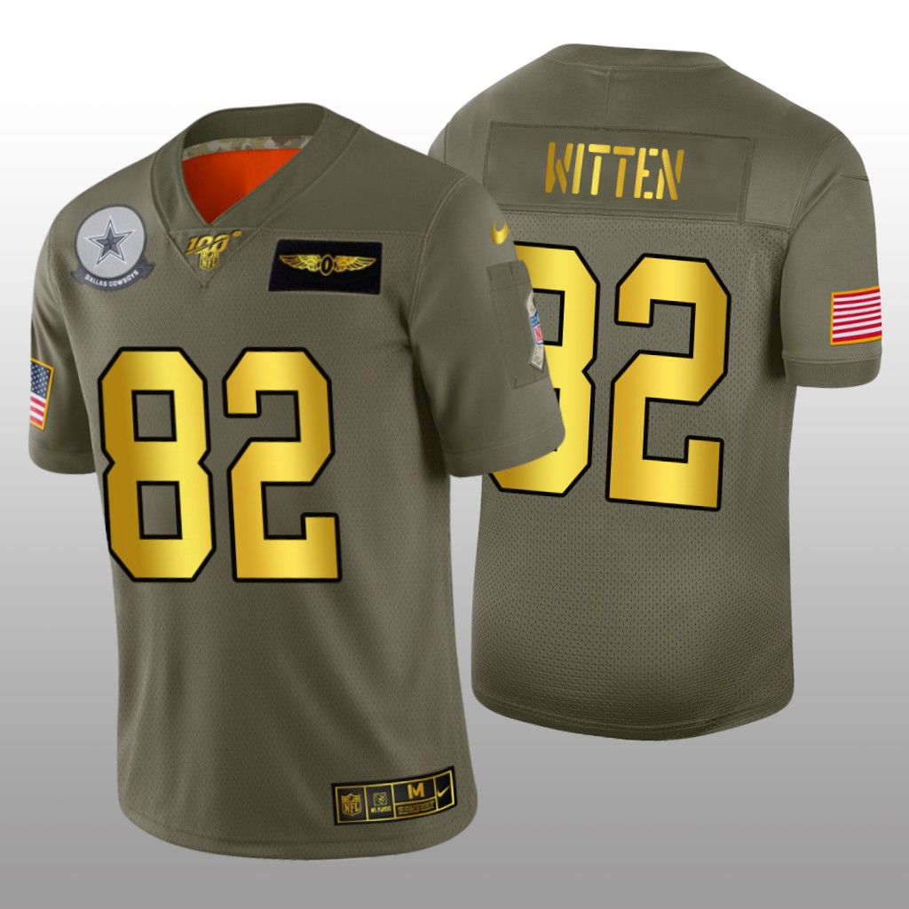 Dallas Cowboys Jason Witten Olive Golden NFL 100 Jersey 2019 Salute to Service - Men's