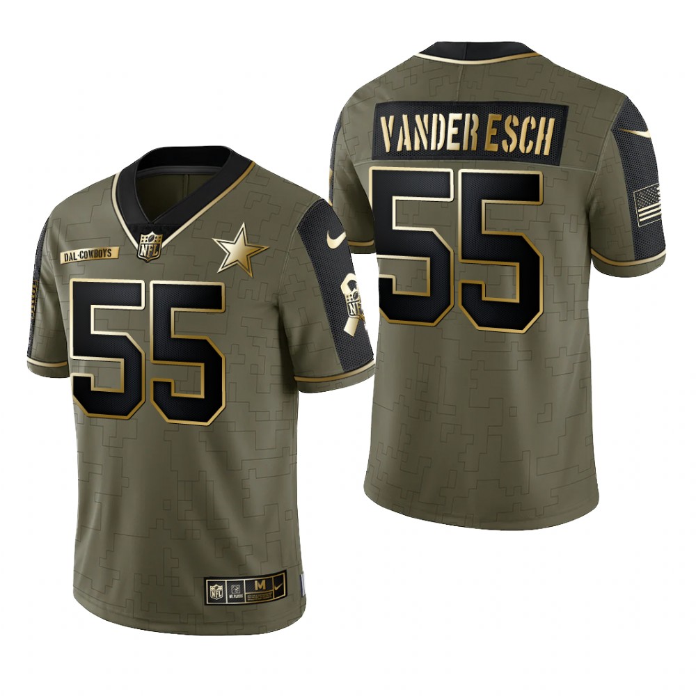 Dallas Cowboys Leighton Vander Esch Olive Gold Limited Jersey 2021 Salute To Service - Men's