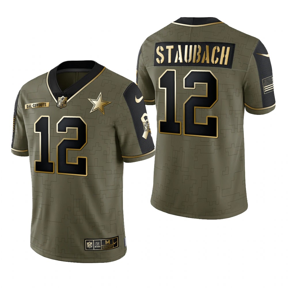 Dallas Cowboys Roger Staubach Olive Gold Limited Jersey 2021 Salute To Service - Men's