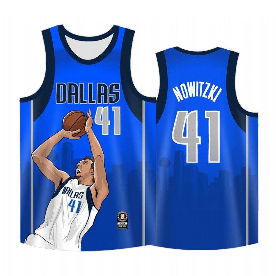 Dallas Mavericks #41 Dirk Nowitzki Jersey Cool Man Blue