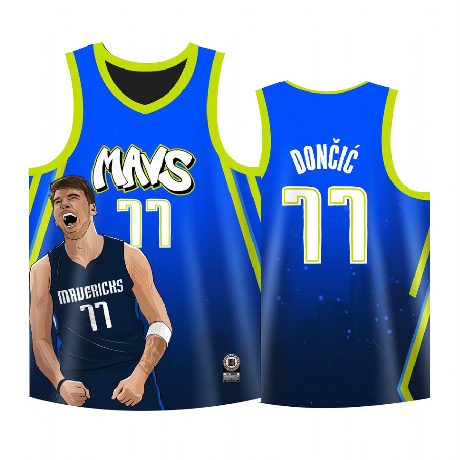 Dallas Mavericks #77 Luka Doncic Jersey Cool Man Blue