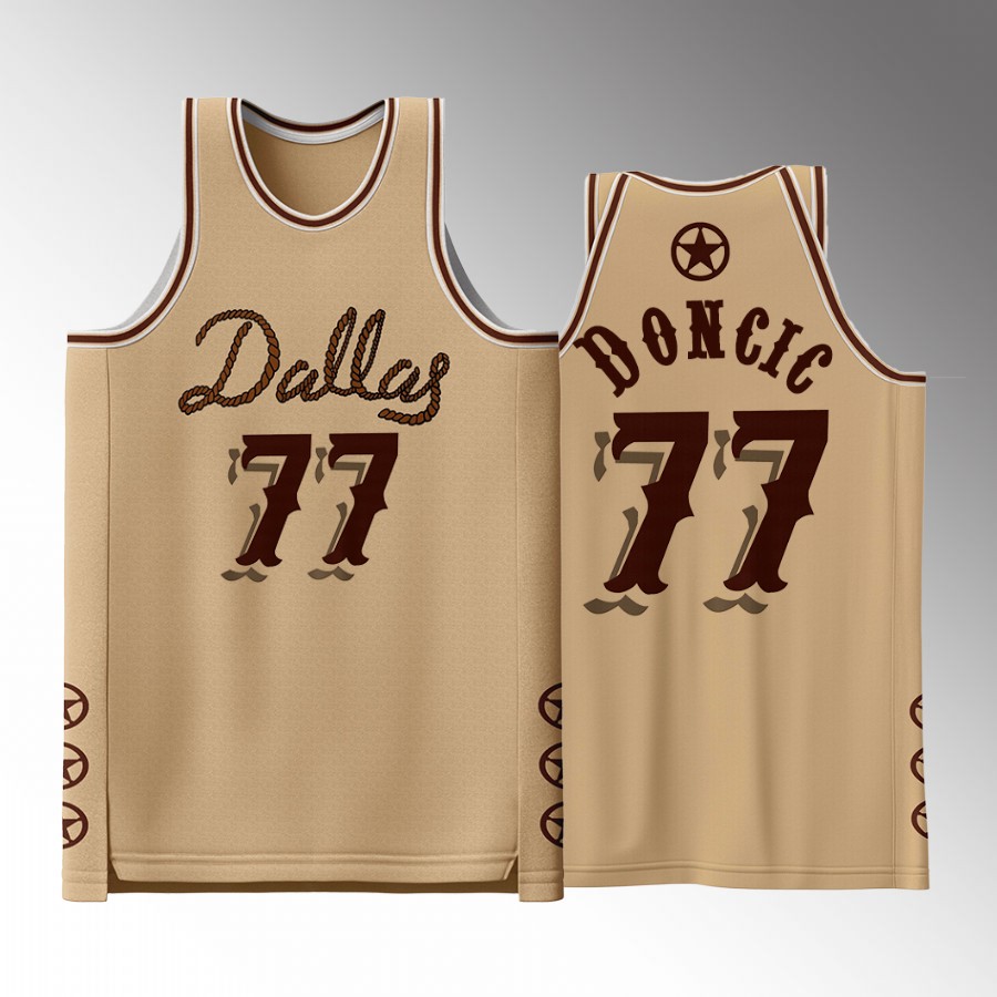 Dallas Mavericks #77 Luka Doncic Wild West Brown Jersey Fashion Tank