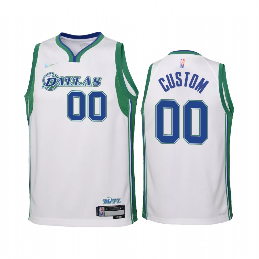 Dallas Mavericks Custom City Edition White Youth Jersey Diamond 75th Anniversary #00