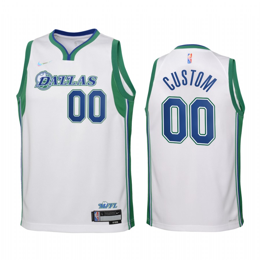 Dallas Mavericks Custom City Edition White Youth Jersey NBA 75th Season #00