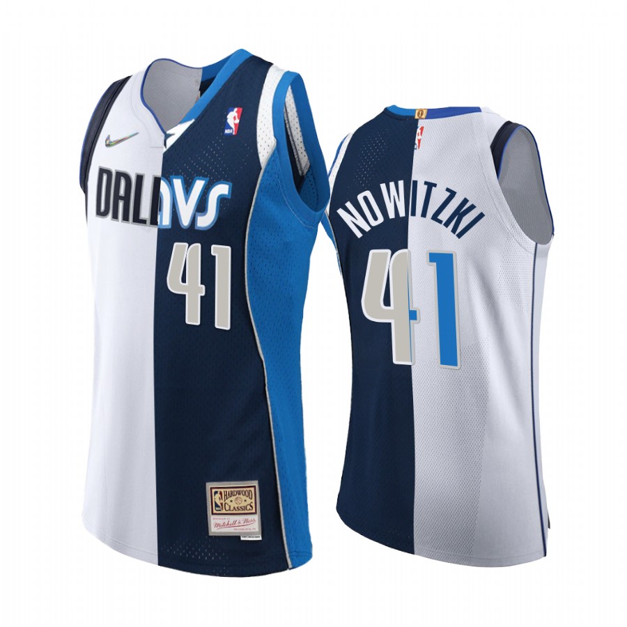 Dallas Mavericks Dirk Nowitzki Ancient Split Modern Navy White Jersey Rare