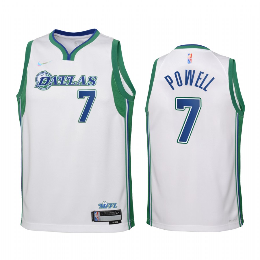 Dallas Mavericks Dwight Powell City Edition White Youth Jersey NBA 75th Season #7
