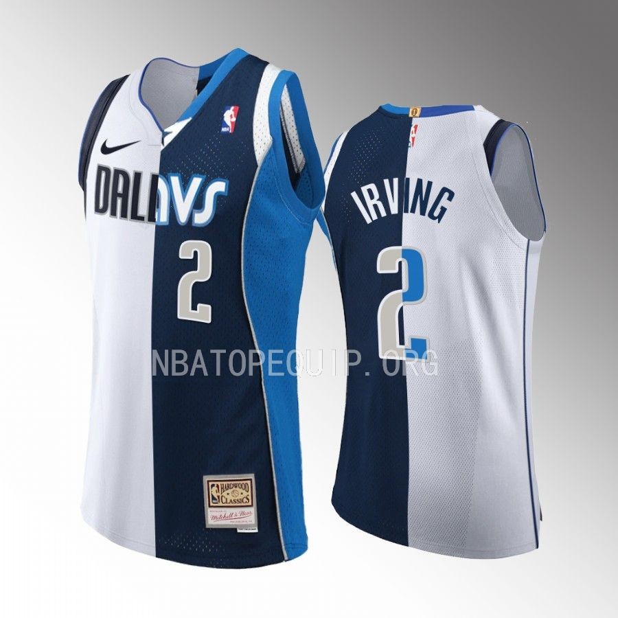 Dallas Mavericks Kyrie Irving White Blue Split Edition Men Jersey Throwback