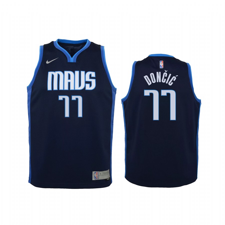 Dallas Mavericks Luka Doncic 2021 Earned Edition Navy Youth Jersey Swingman #77