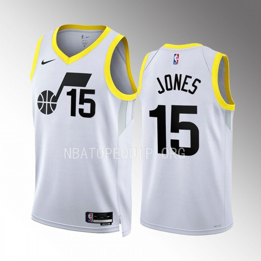 Damian Jones Utah Jazz #15 White Jersey 2022-23 Association Edition Swingman