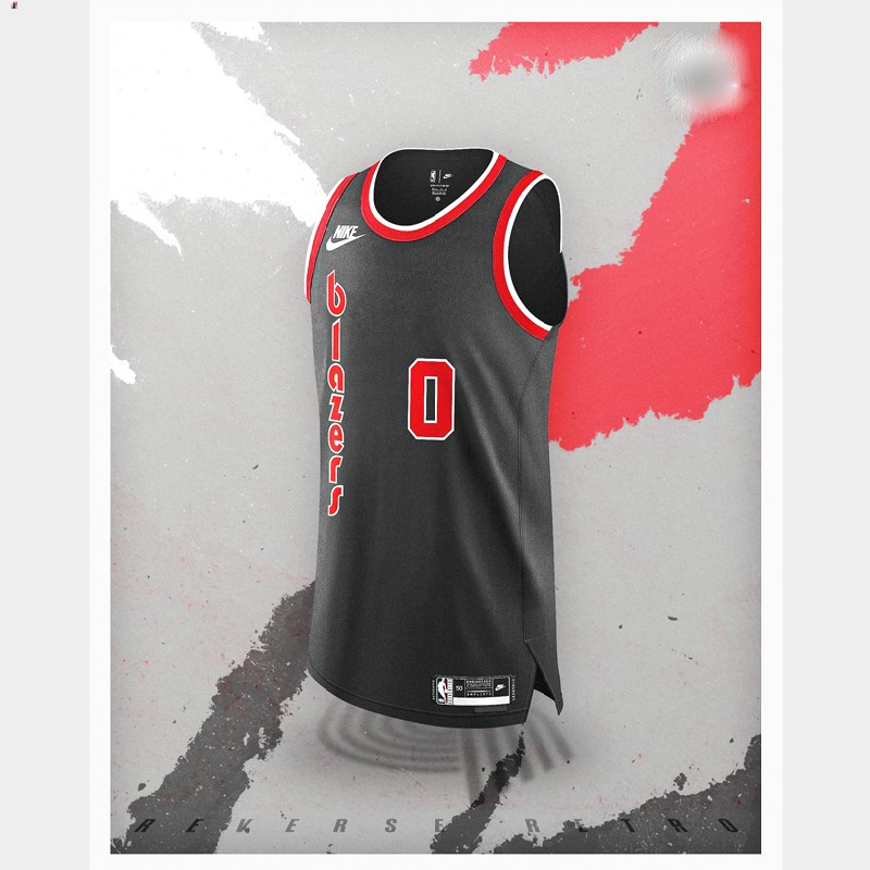 Damian Lillard Portland Trail Blazers Black #0 Jersey NBA Reverse Retro