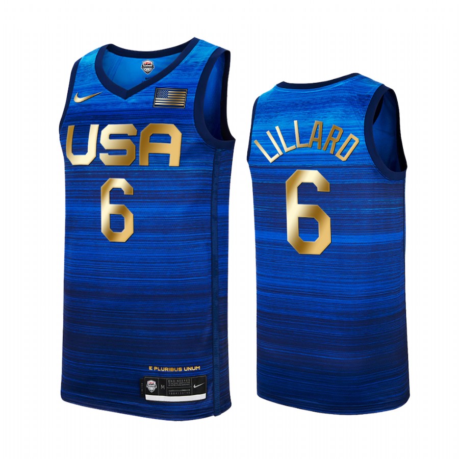 Damian Lillard USA  #6 Blue 2021 Tokyo Olymipcs Gold Winner 4 Consecutive Jersey