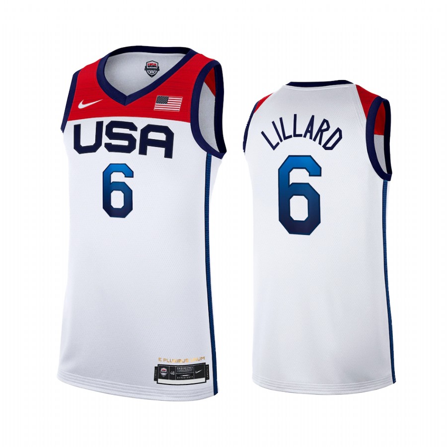 Damian Lillard USA  #6 White Tokyo Olympics 2021 Home Jersey
