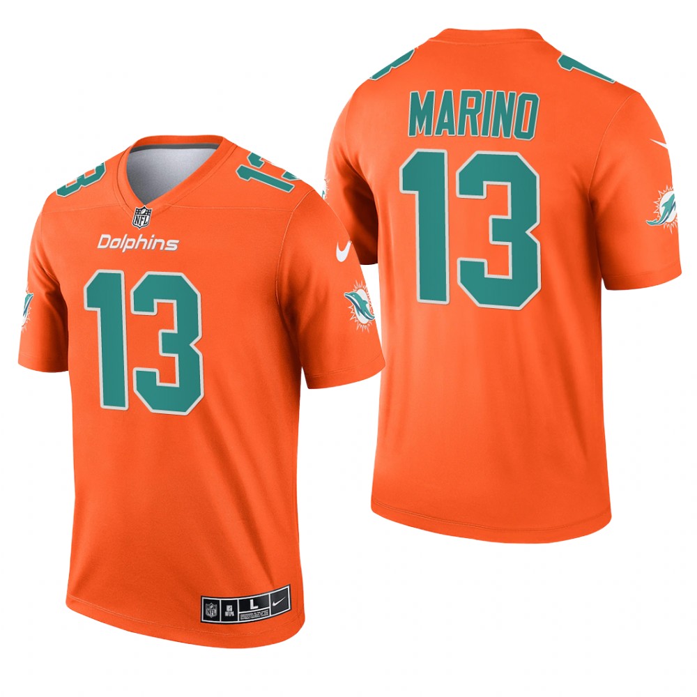 Dan Marino Miami Dolphins Orange Jersey Inverted Legend - Men's