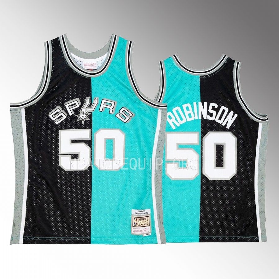 David Robinson Hardwood Classics 1998-99 Jersey San Antonio Spurs #50 Black Teal Split Swingman Men's Shirt