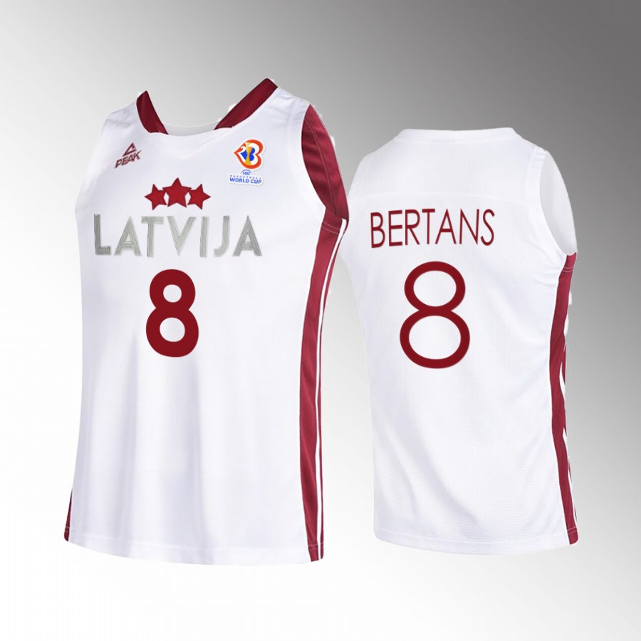 Davis Bertans Latvia  2023 FIBA World Cup White Jersey Home #8