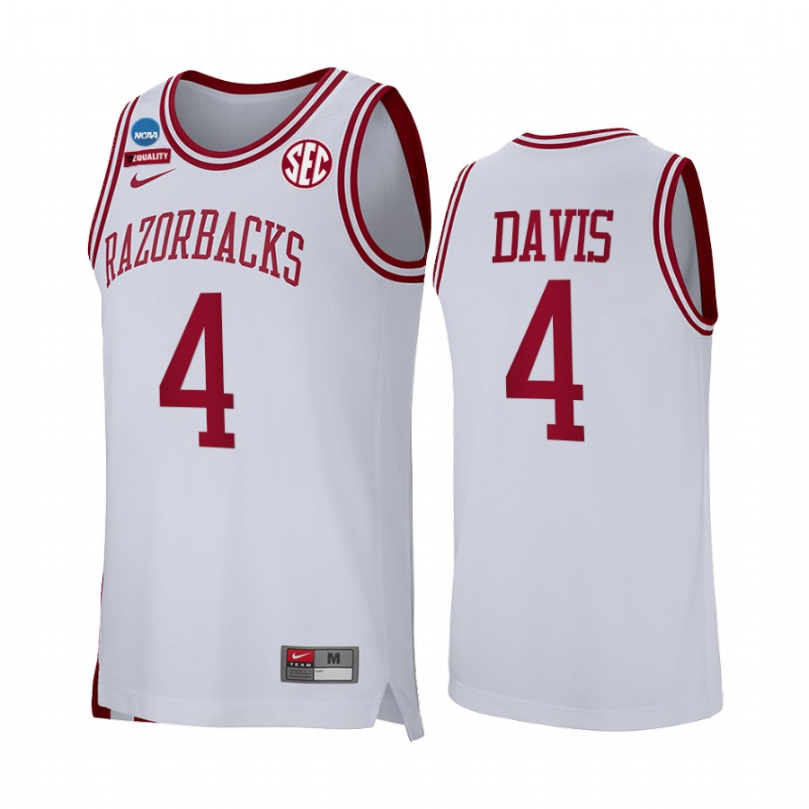 Davonte Davis Arkansas Razorbacks White Jersey 2022 NCAA March Madness Retro