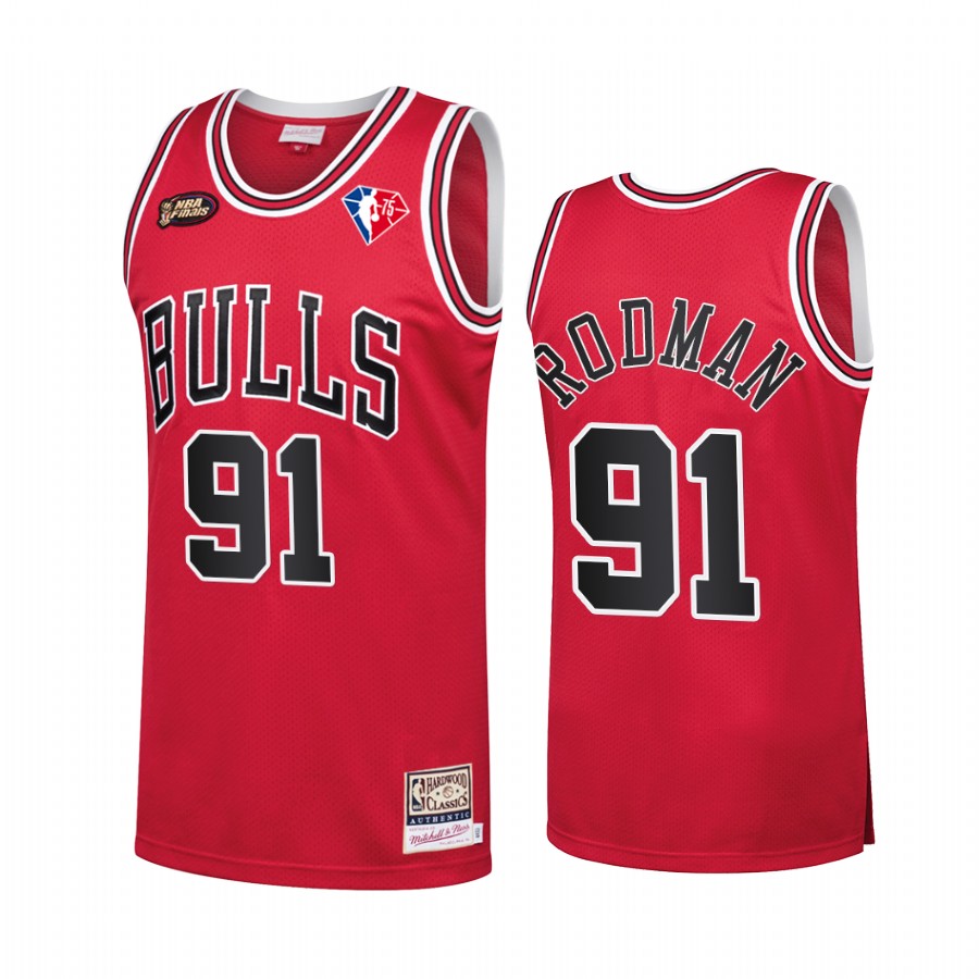 Dennis Rodman Chicago Bulls 75th Anniversary Logo Red #91 Jersey Throwback