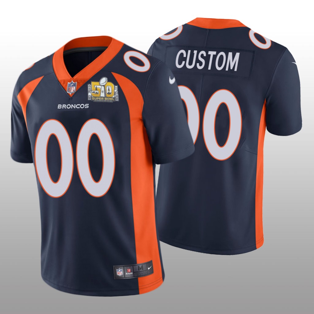 Denver Broncos Custom Navy Jersey Super Bowl 50 Patch - Men's