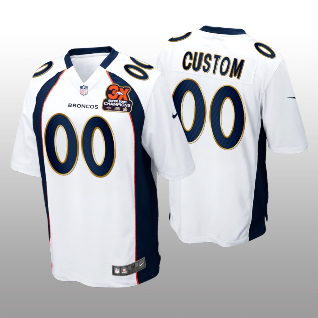 Denver Broncos Custom White Game 3X Super Bowl Champions Patch - Men's