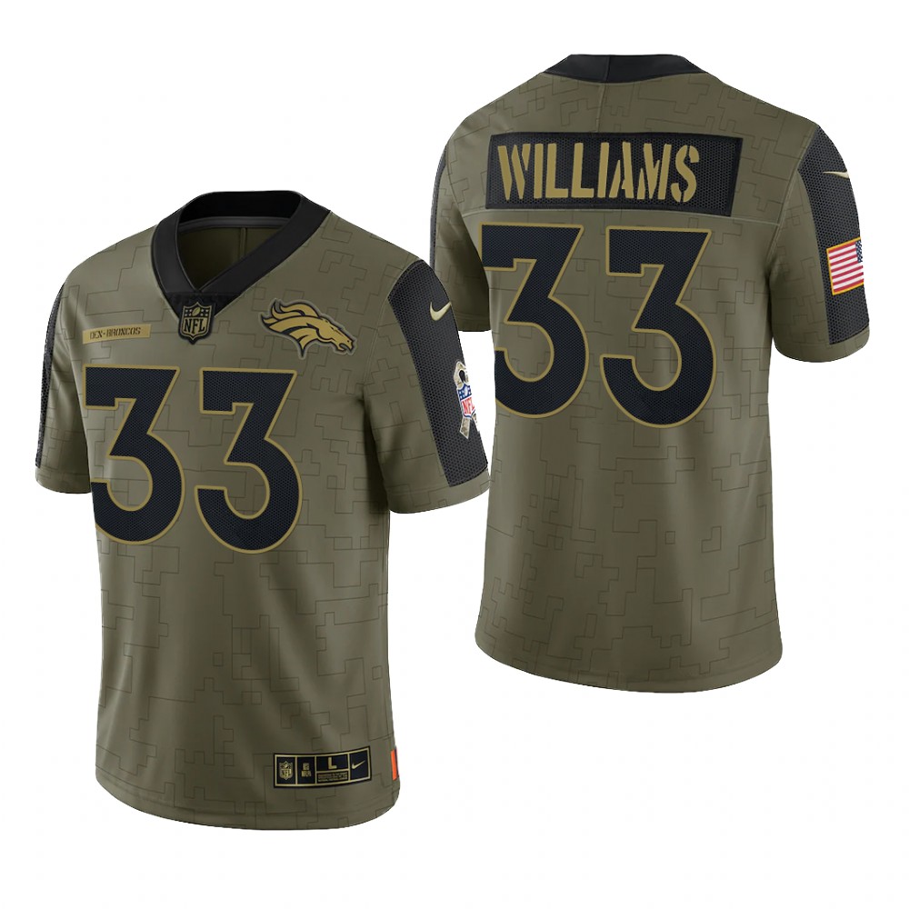 Denver Broncos Javonte Williams Olive Limited Jersey 2021 Salute To Service - Men's