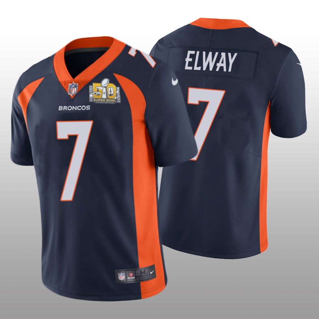 Denver Broncos John Elway Navy Jersey Super Bowl 50 Patch - Men's