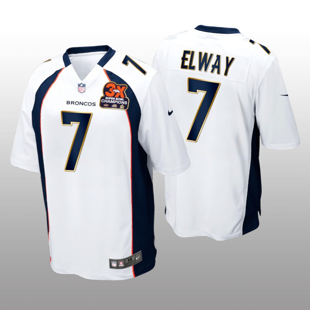 Denver Broncos John Elway White Game 3X Super Bowl Champions Patch - Men's