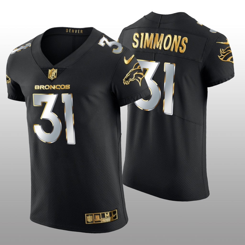 Denver Broncos Justin Simmons Black Elite Jersey Golden Edition Men's
