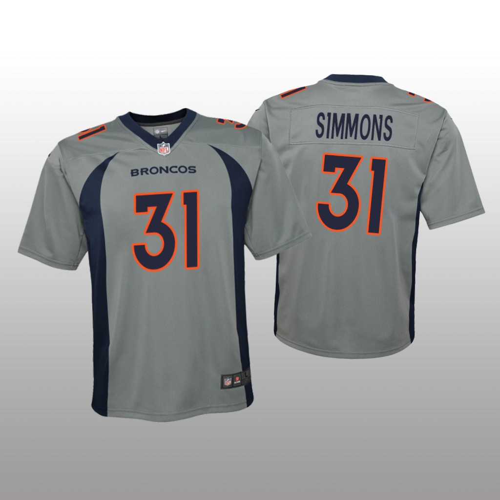 Denver Broncos Justin Simmons Gray Jersey Inverted Game - Youth
