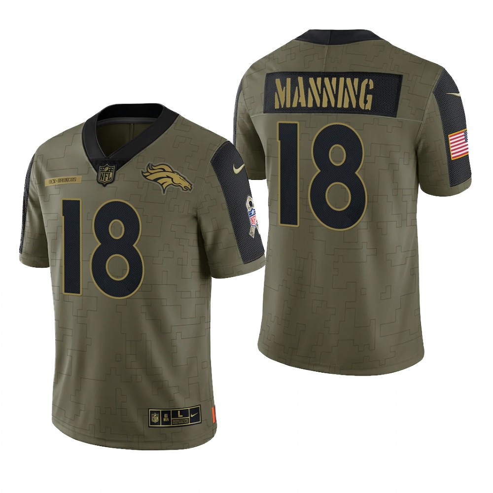 Denver Broncos Peyton Manning Olive Limited Jersey 2021 Salute To Service - Men's