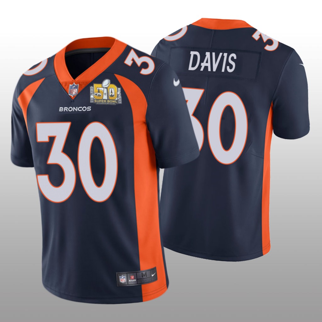 Denver Broncos Terrell Davis Navy Jersey Super Bowl 50 Patch - Men's