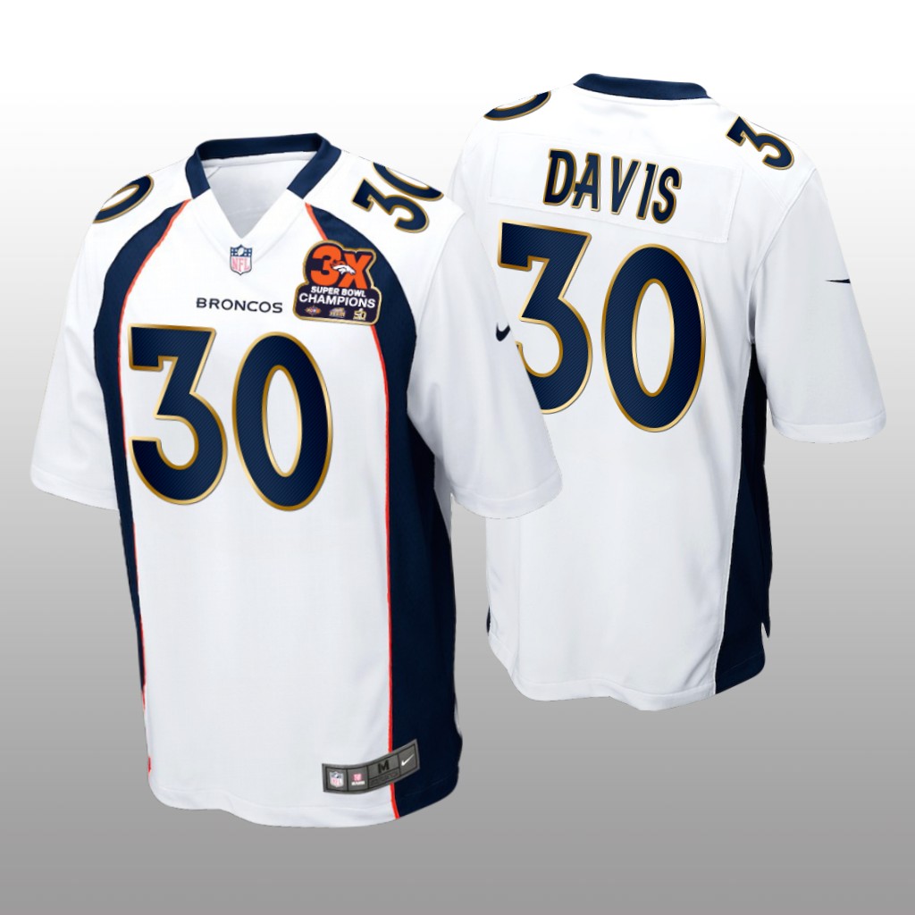 Denver Broncos Terrell Davis White Game 3X Super Bowl Champions Patch - Men's