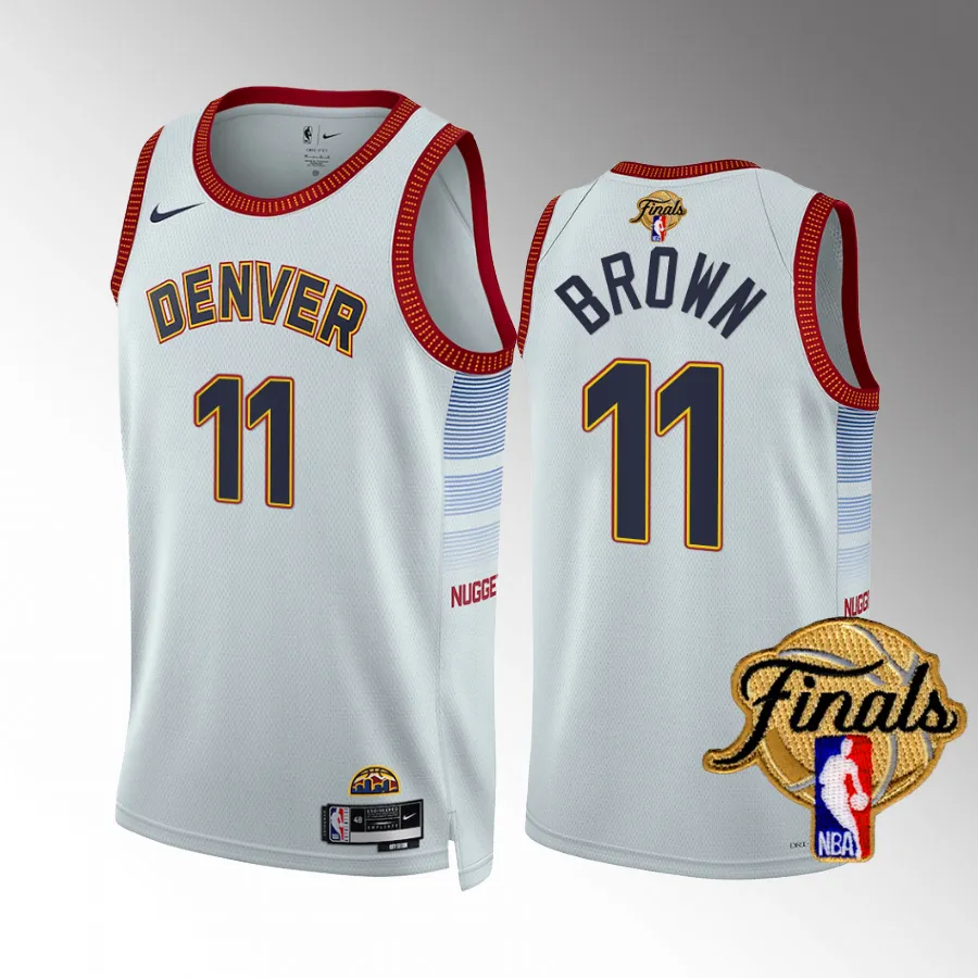 Denver Nuggets 2023 NBA Finals Bruce Brown White #11 Jersey City Edition
