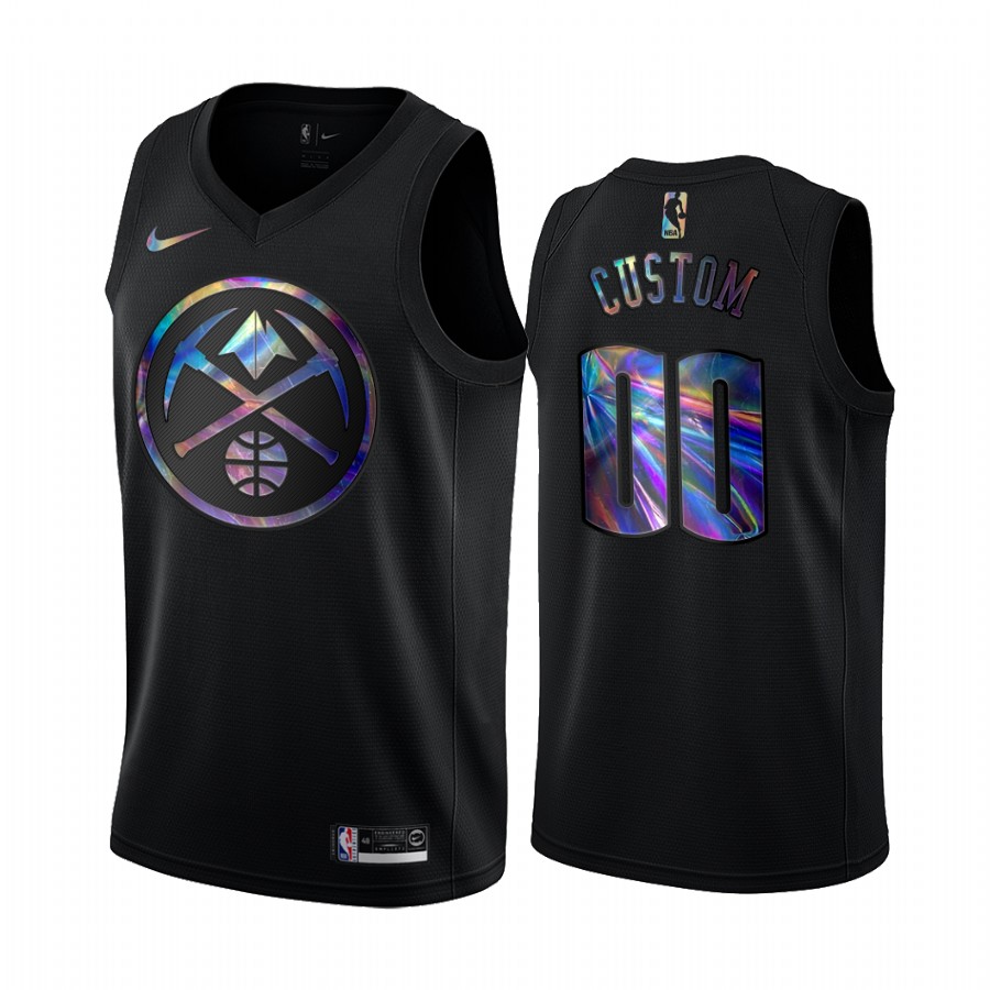 Denver Nuggets Custom #00 Jersey Iridescent HWC Collection Black 2021 Limited