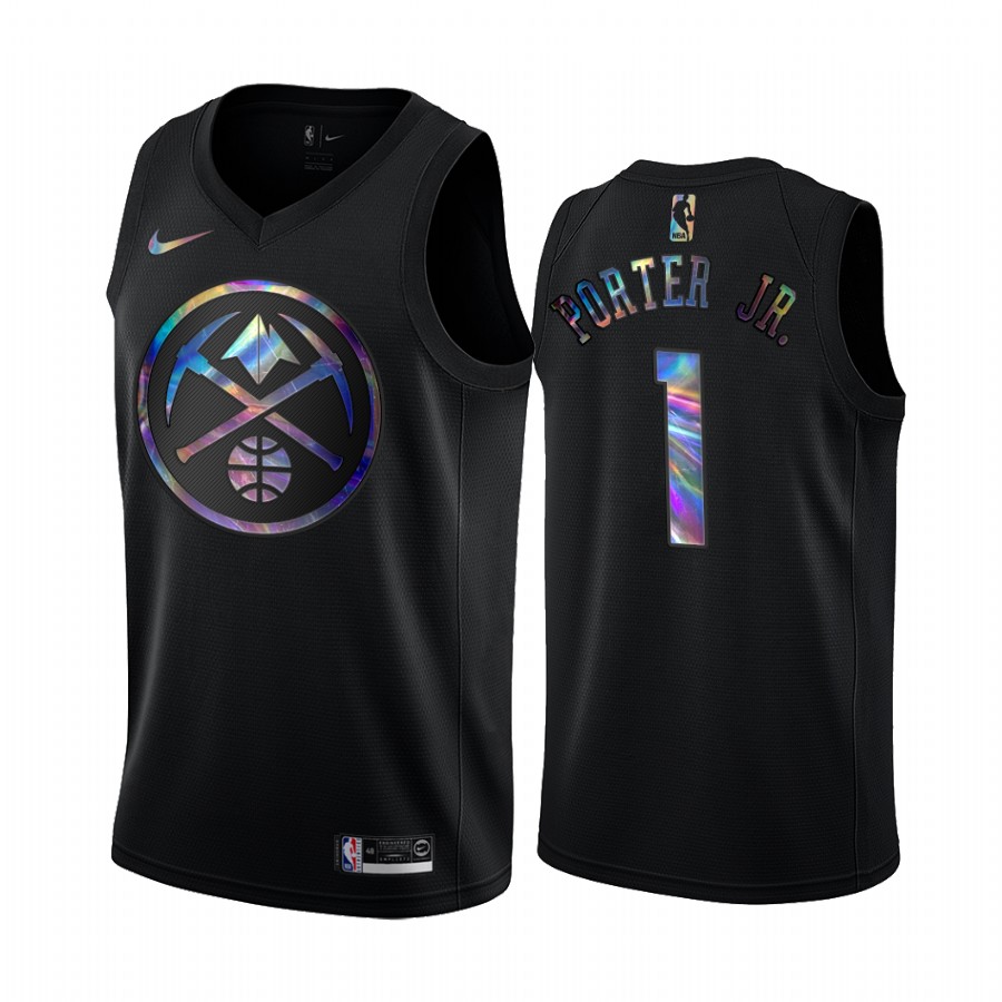 Denver Nuggets Michael Porter Jr. #1 Jersey Iridescent HWC Collection Black 2021 Limited