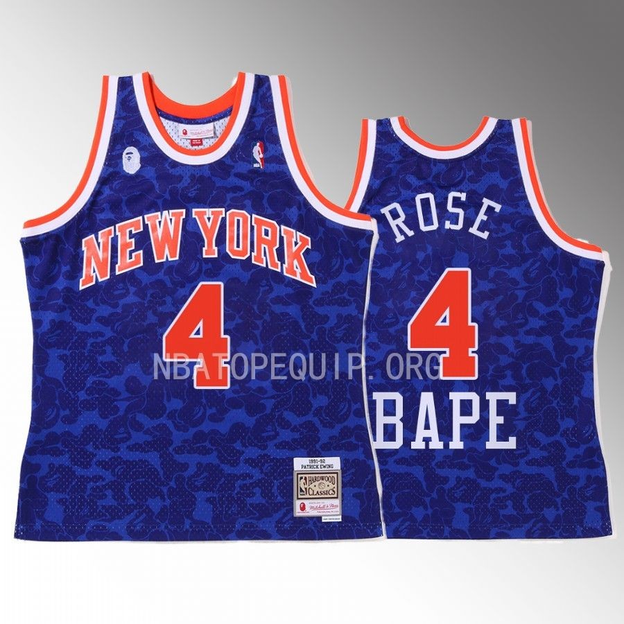 Derrick Rose #4 New York Knicks 2022 BAPE Blue Camo Tanktop Jersey