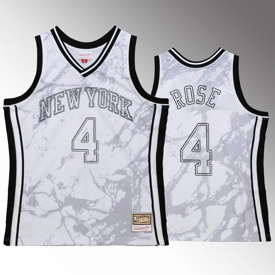 Derrick Rose #4 New York Knicks Marble White Hardwood Classics Jersey